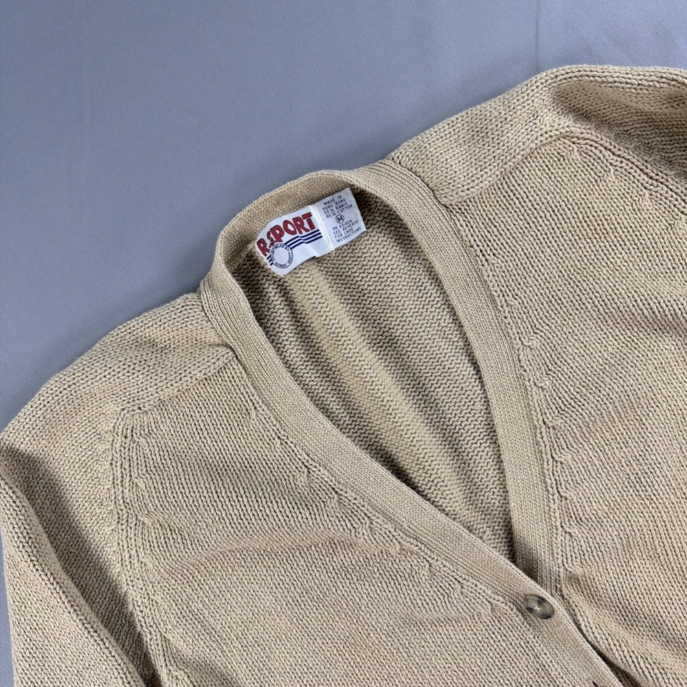 Vintage R Sport Knit Cardigan Beige Medium Short Sleeve Fit Grandpa Unisex